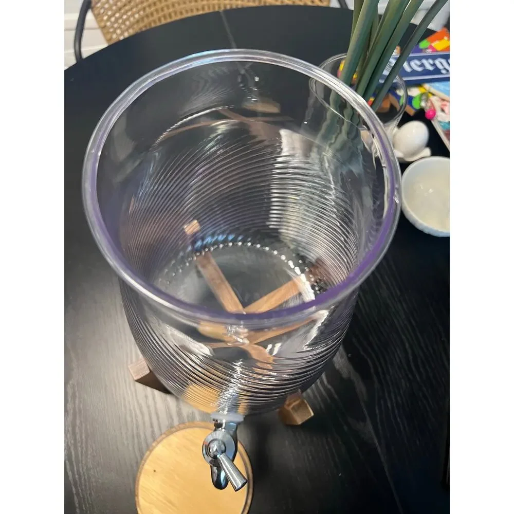 Acrylic Drink Dispenser 5L with Wood Stand and Lid New